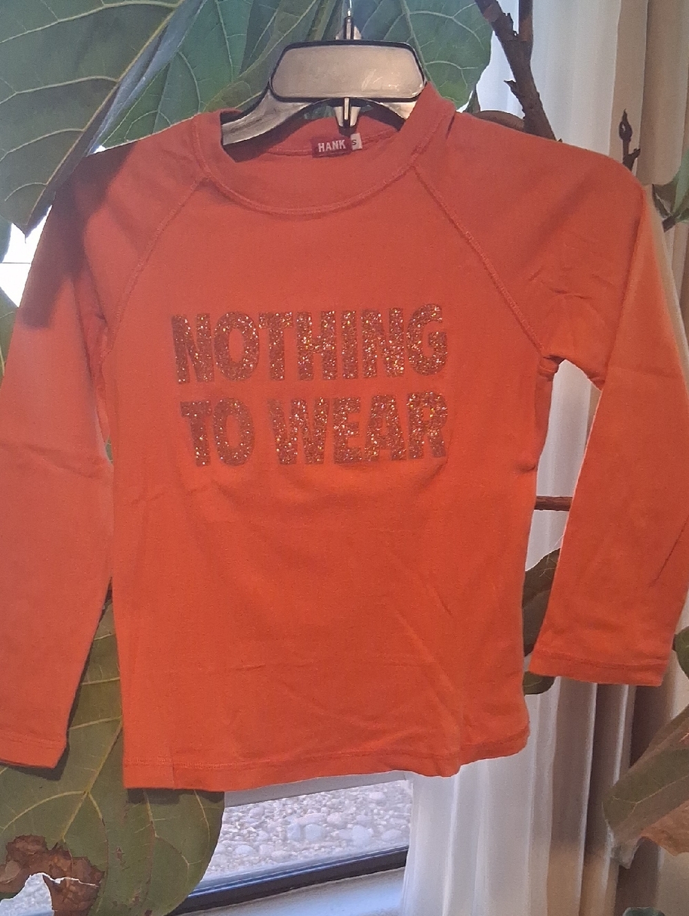 Hank Orange Long-Sleeve Tee with Glitter 'Nothing to Wear'